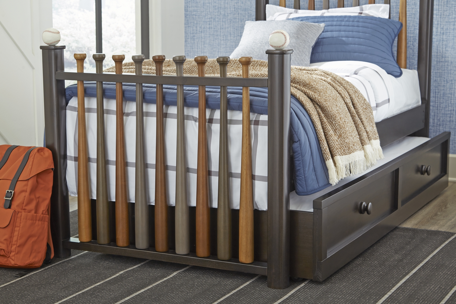 Kids Santa Cruz Brown Cherry Bedroom with Batter Up Stained Twin Baseball Bat Bed - Thumbnail - Image 5