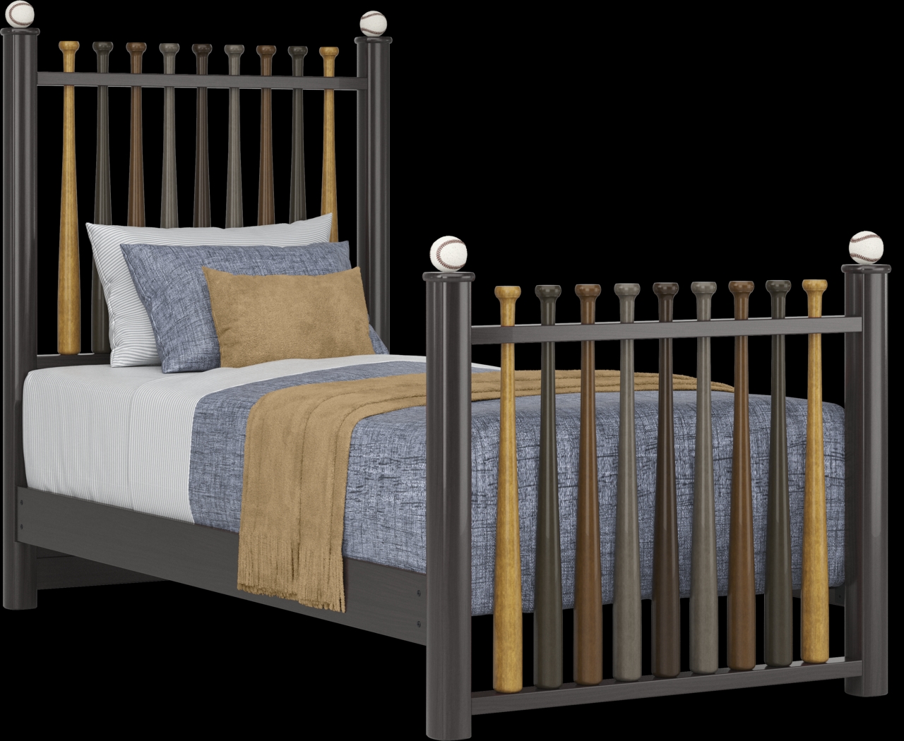 Kids Santa Cruz Brown Cherry Bedroom with Batter Up Stained Twin Baseball Bat Bed - Thumbnail - Image 2
