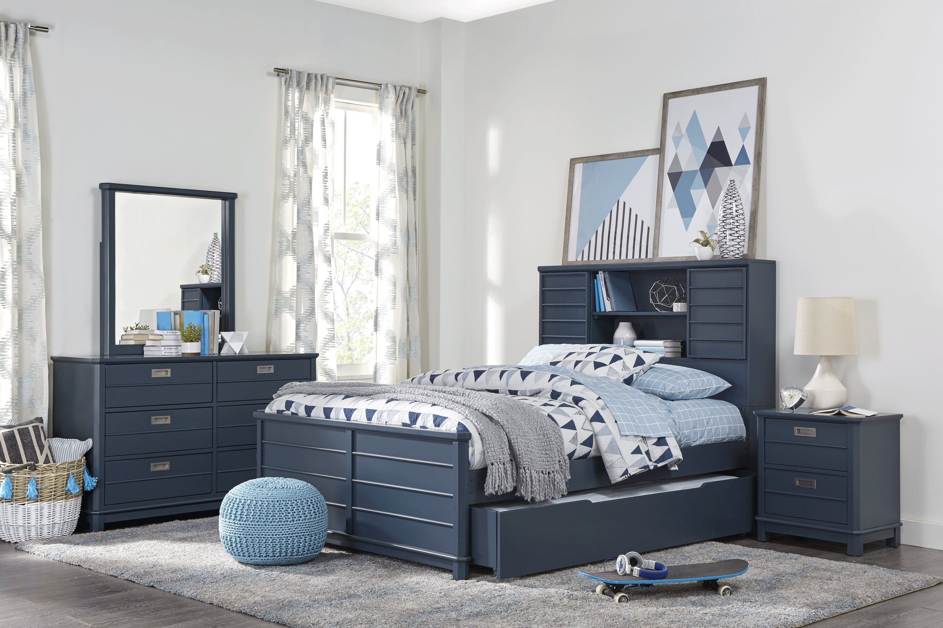 Kids Bay Street Blue 5 Pc Twin Bookcase Bedroom - Thumbnail - Image 1