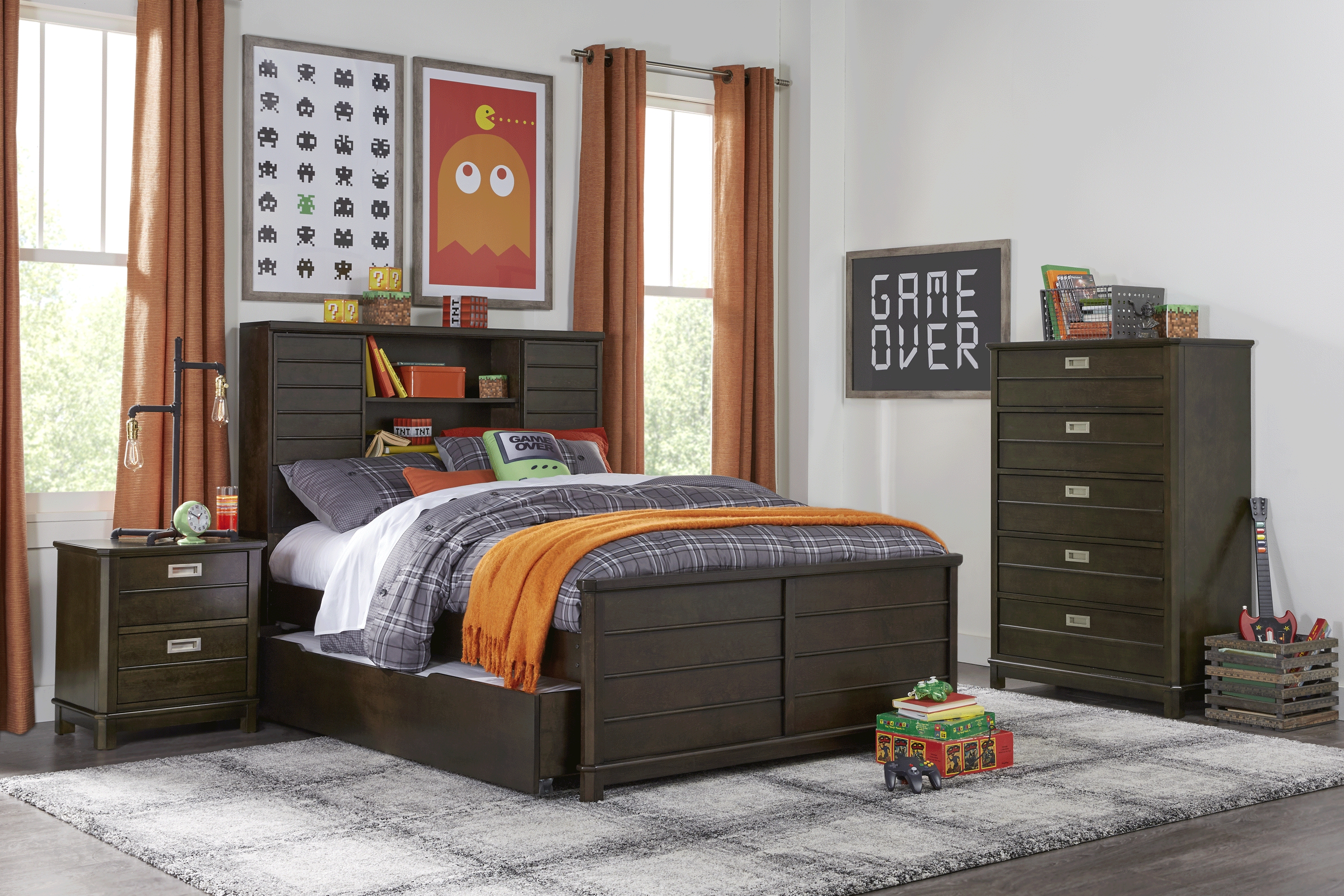 Kids Bay Street Charcoal 5 Pc Full Bookcase Bedroom - Thumbnail - Image 1