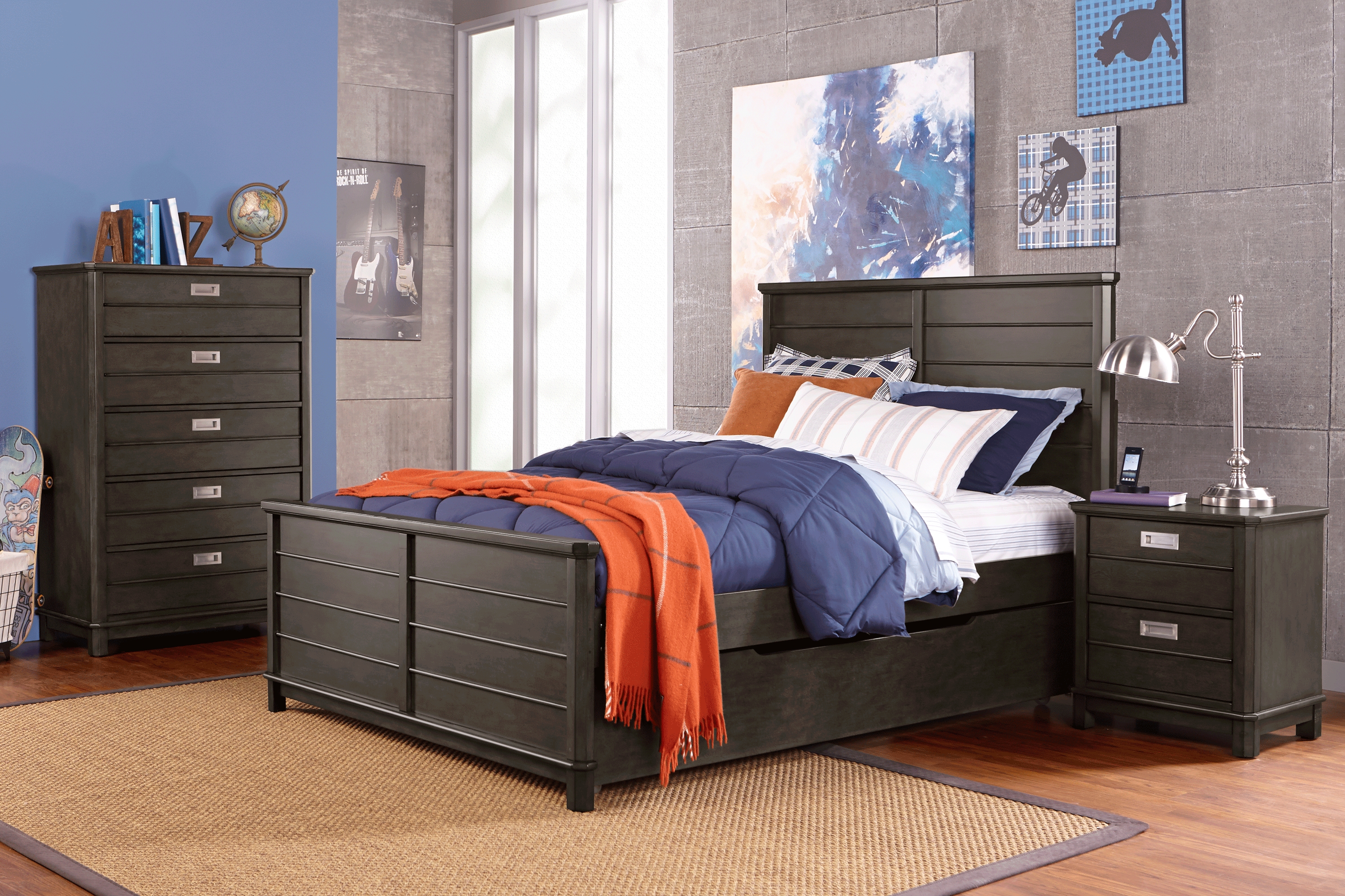 Kids Bay Street Charcoal 5 Pc Full Panel Bedroom - Thumbnail - Image 1