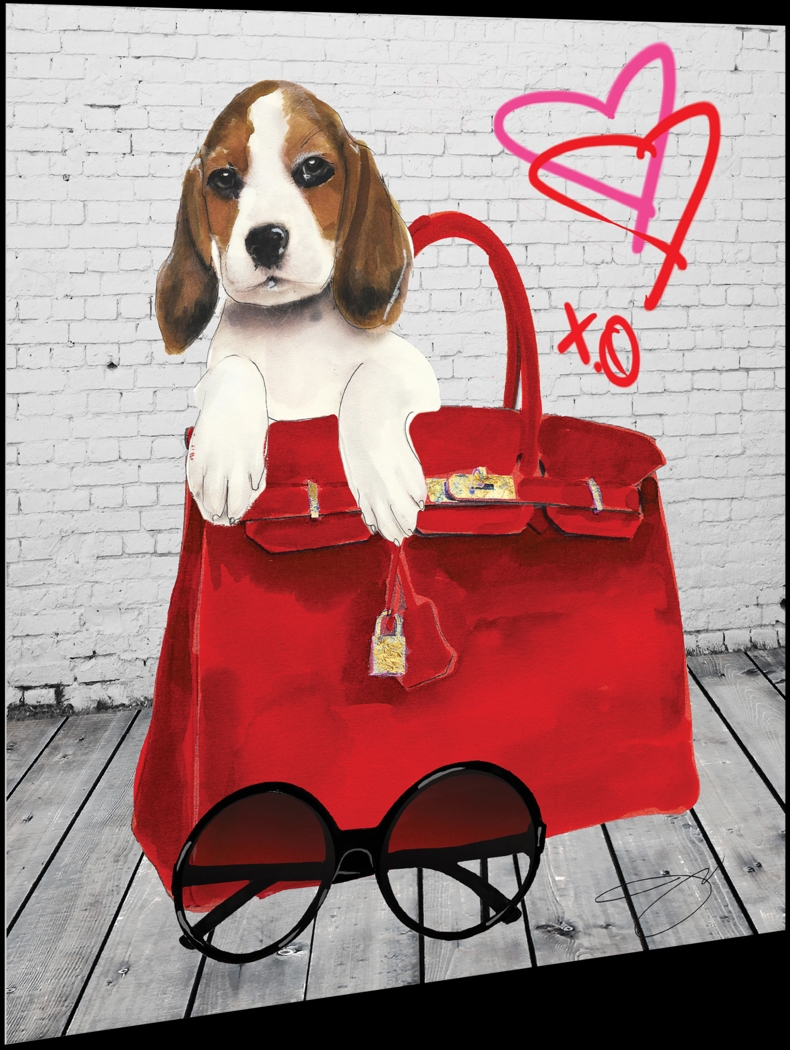 Kids Beagle In The Bag White Glass Wall Art - Thumbnail - Image 2