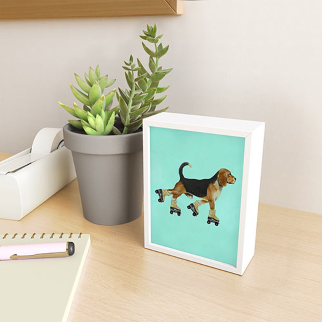 Kids Beagle On Skates Blue Mini Framed Art - Thumbnail - Image 2