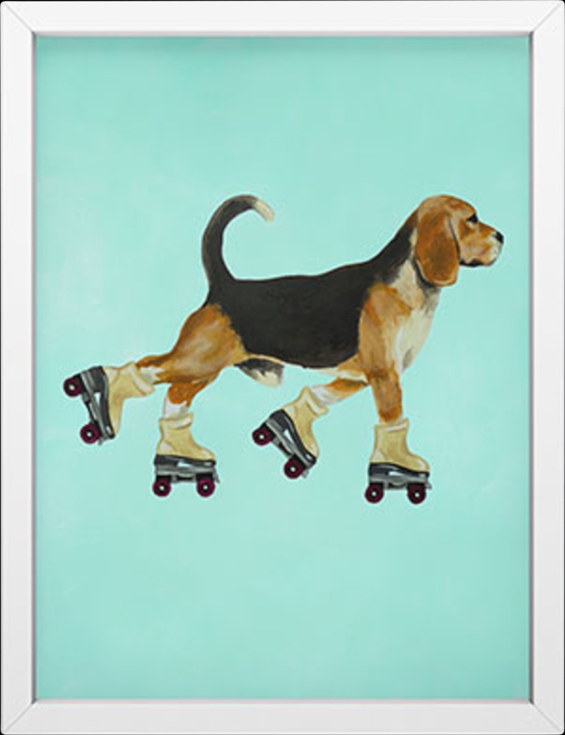 Kids Beagle On Skates Blue Mini Framed Art - Thumbnail - Image 1