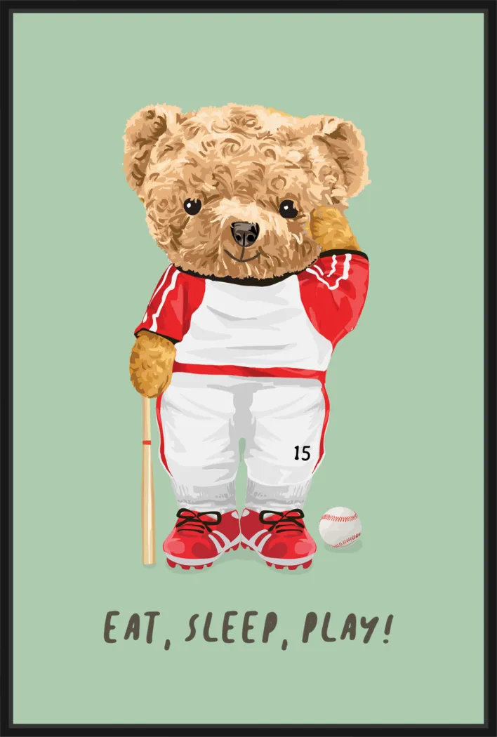 Kids Bears Eat Sleep Play Green Small Wall Art - Thumbnail - Image 1