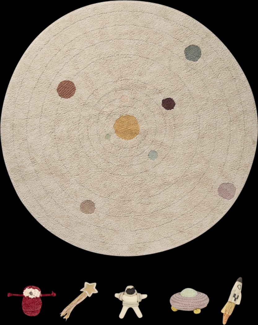 Kids Beige Solar System 5' Round Rug - Thumbnail - Image 1