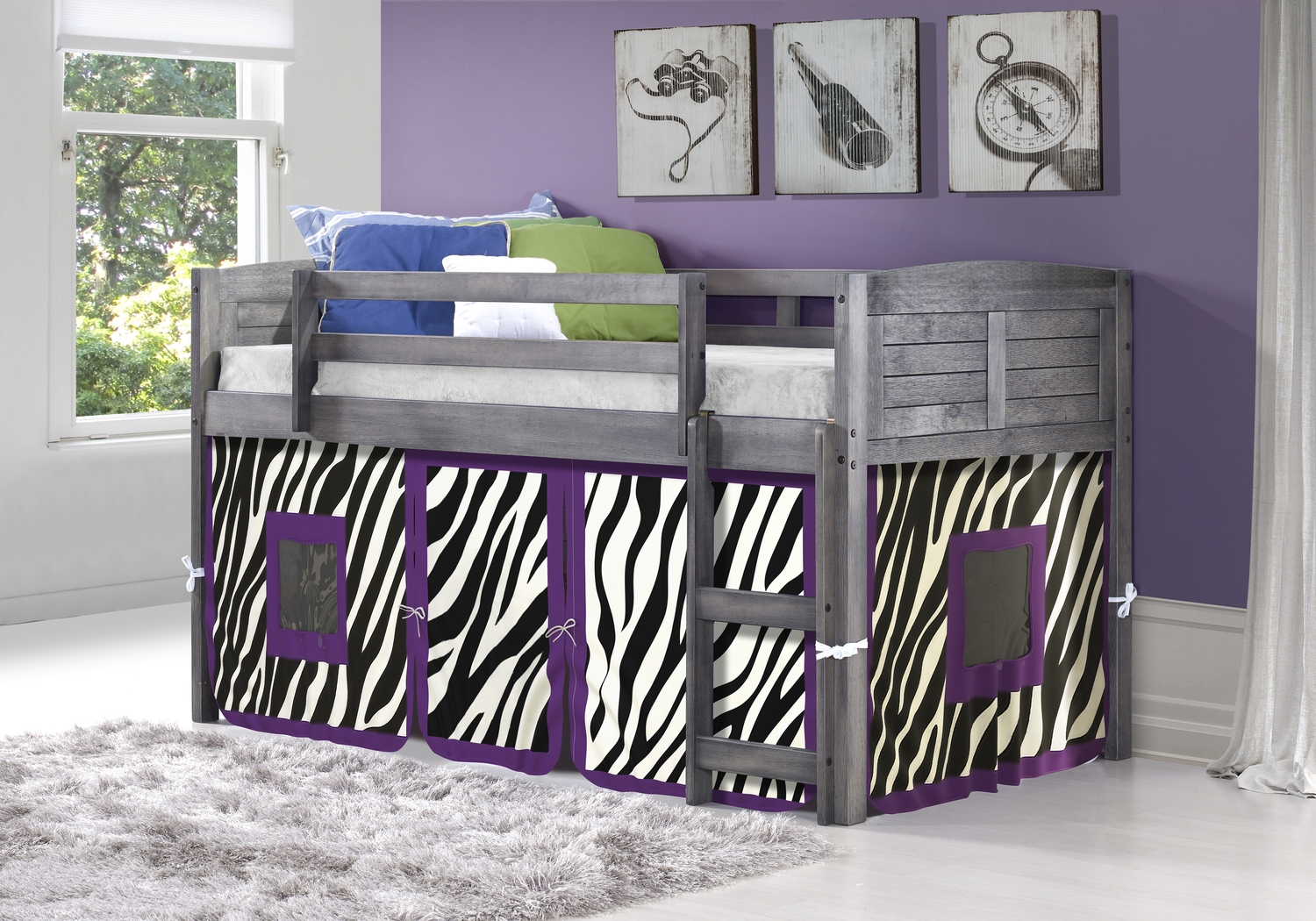 Kids Beland Gray Purple Twin Tent Loft Bed - Thumbnail - Image 2
