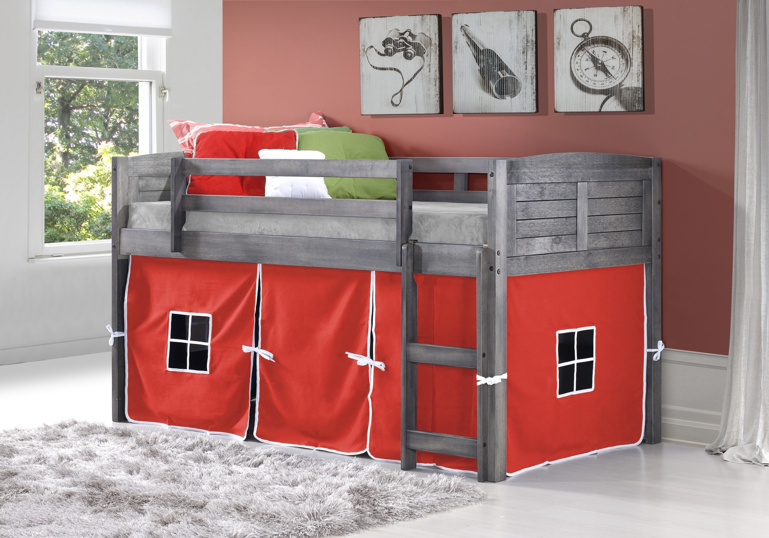 Kids Beland Red Twin Tent Loft Bed - Thumbnail - Image 2