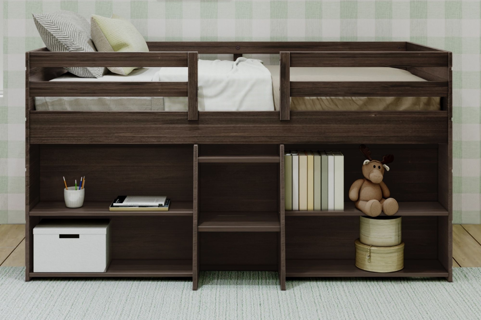 Kids Bellavi Brown Twin Loft Bed with Bookcase - Thumbnail - Image 2