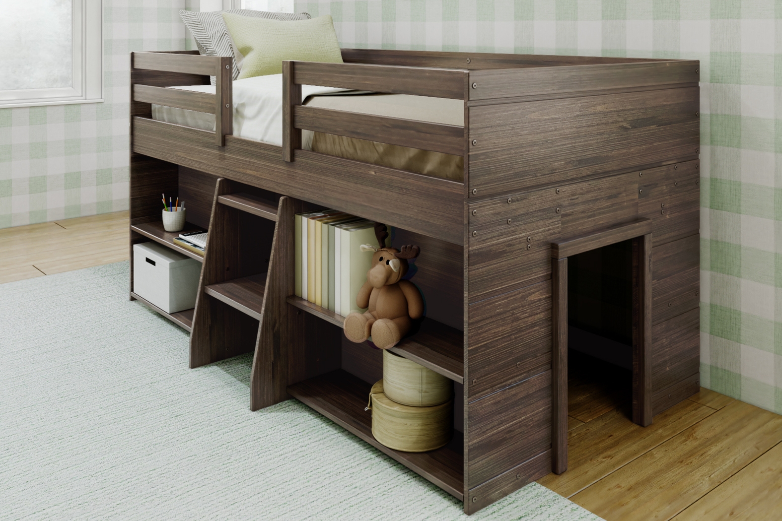Kids Bellavi Brown Twin Loft Bed with Bookcase - Thumbnail - Image 3