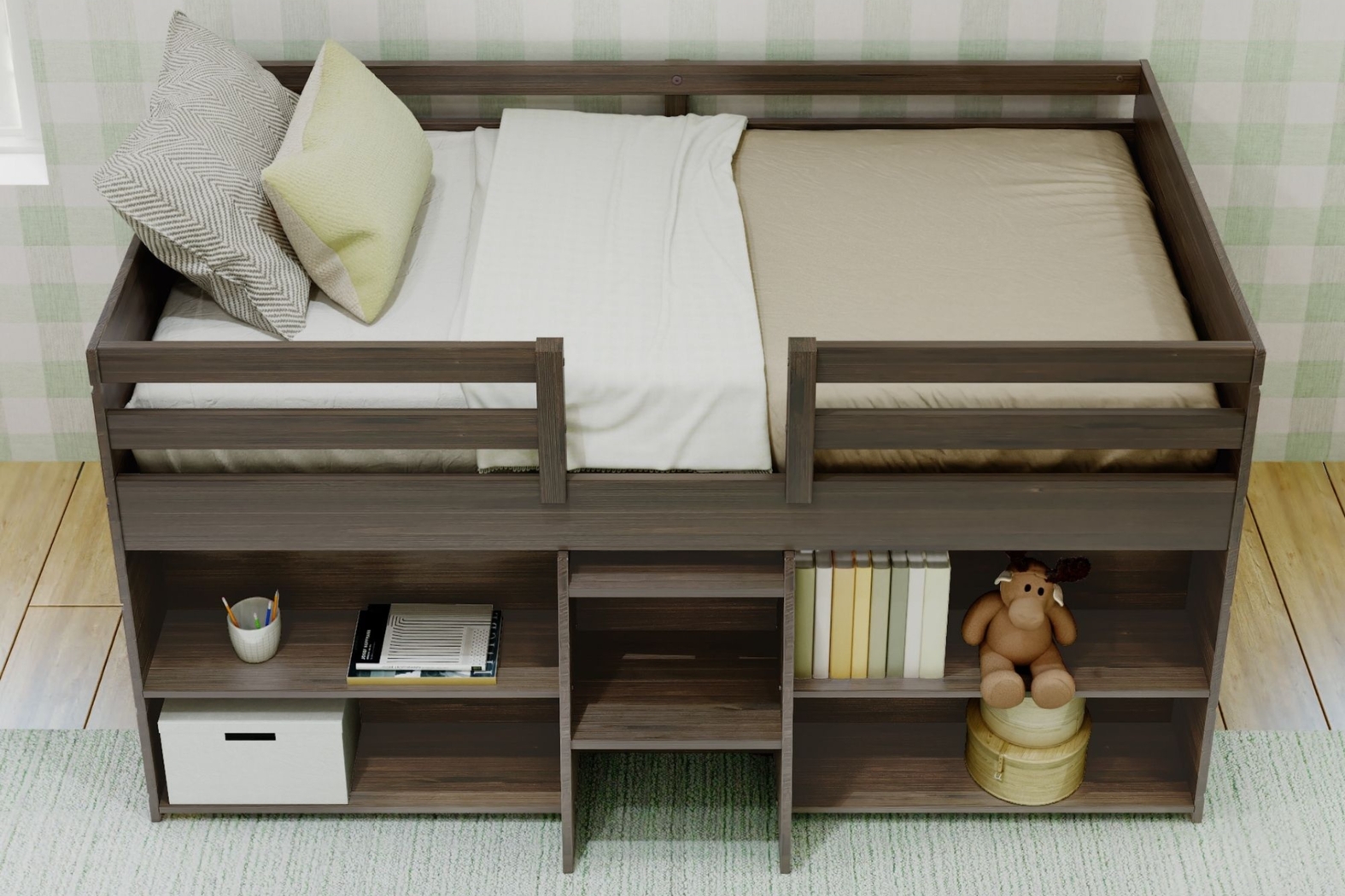 Kids Bellavi Brown Twin Loft Bed with Bookcase - Thumbnail - Image 4