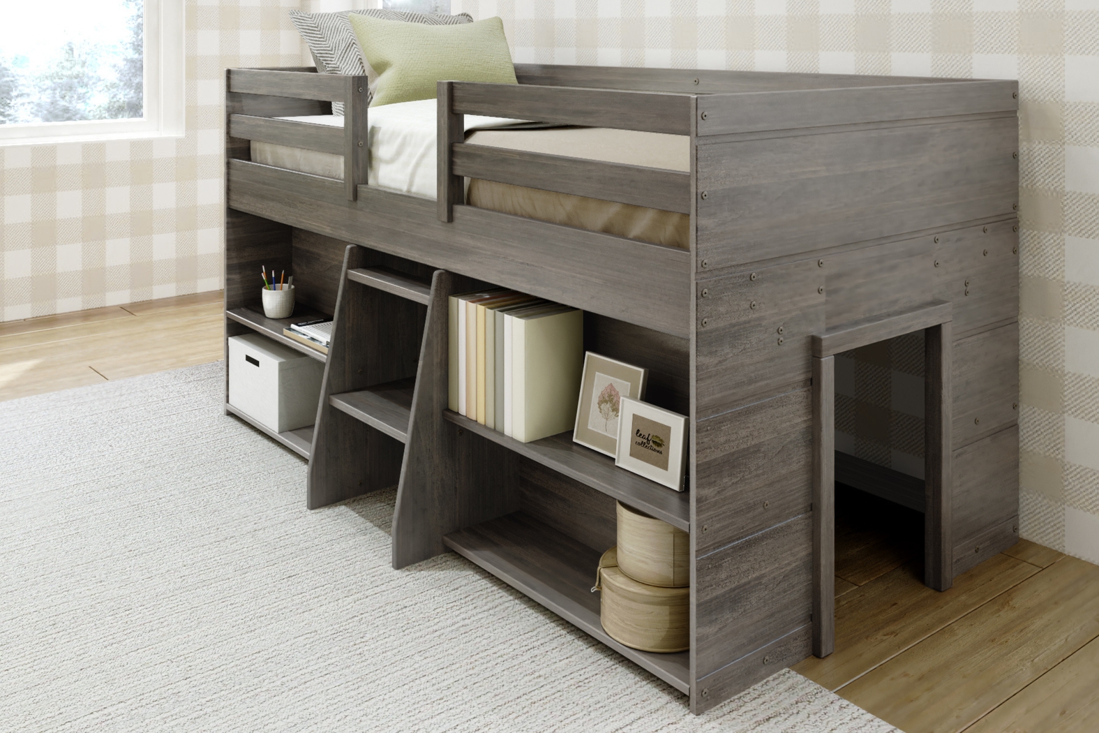 Kids Bellavi Gray Twin Loft Bed with Bookcase - Thumbnail - Image 3