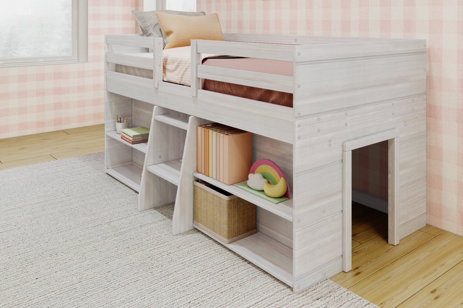 Kids Bellavi White Twin Loft Bed with Bookcase - Thumbnail - Image 3