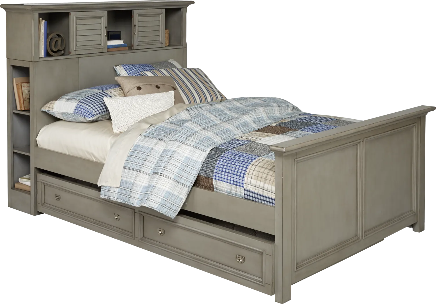 Kids Belmar Gray 4 Pc Twin Bookcase Bed w/Trundle - Thumbnail - Image 1