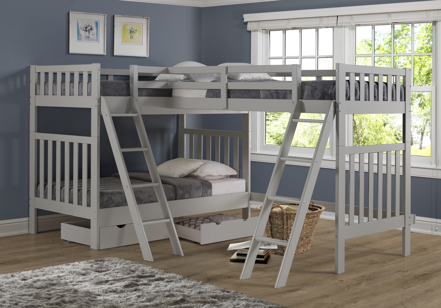 Kids Berelet Dove Gray Twin/Twin/Twin Bunk Bed with Storage - Thumbnail - Image 2