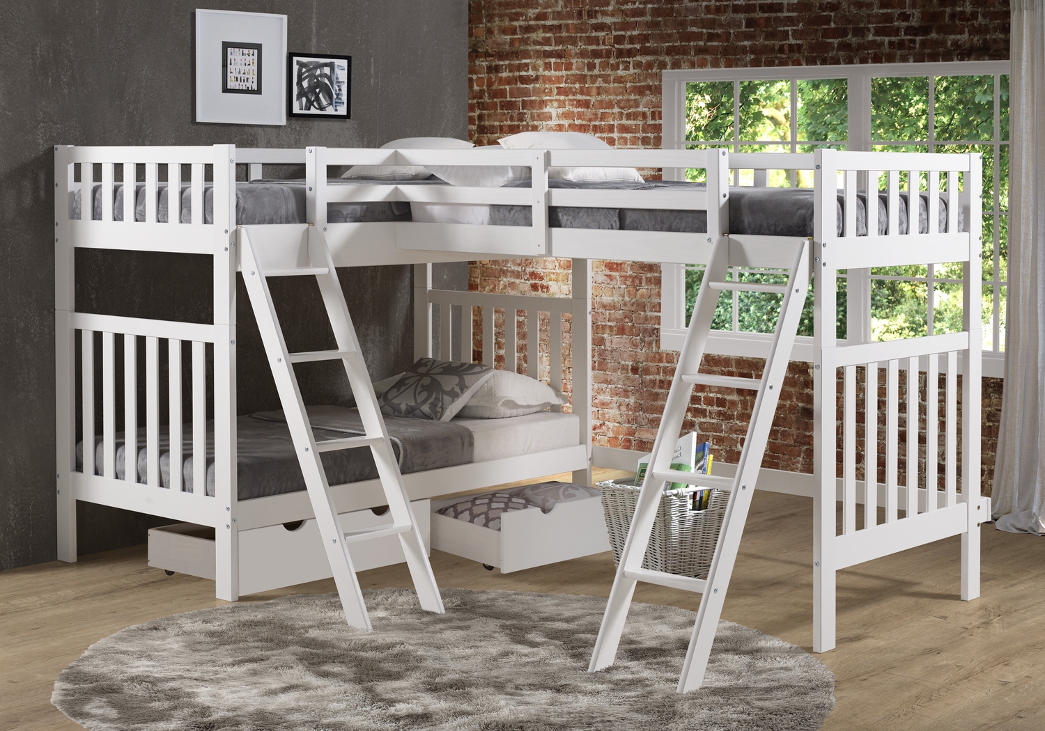 Kids Berelet White Twin/Twin/Twin Bunk Bed with Storage - Thumbnail - Image 2