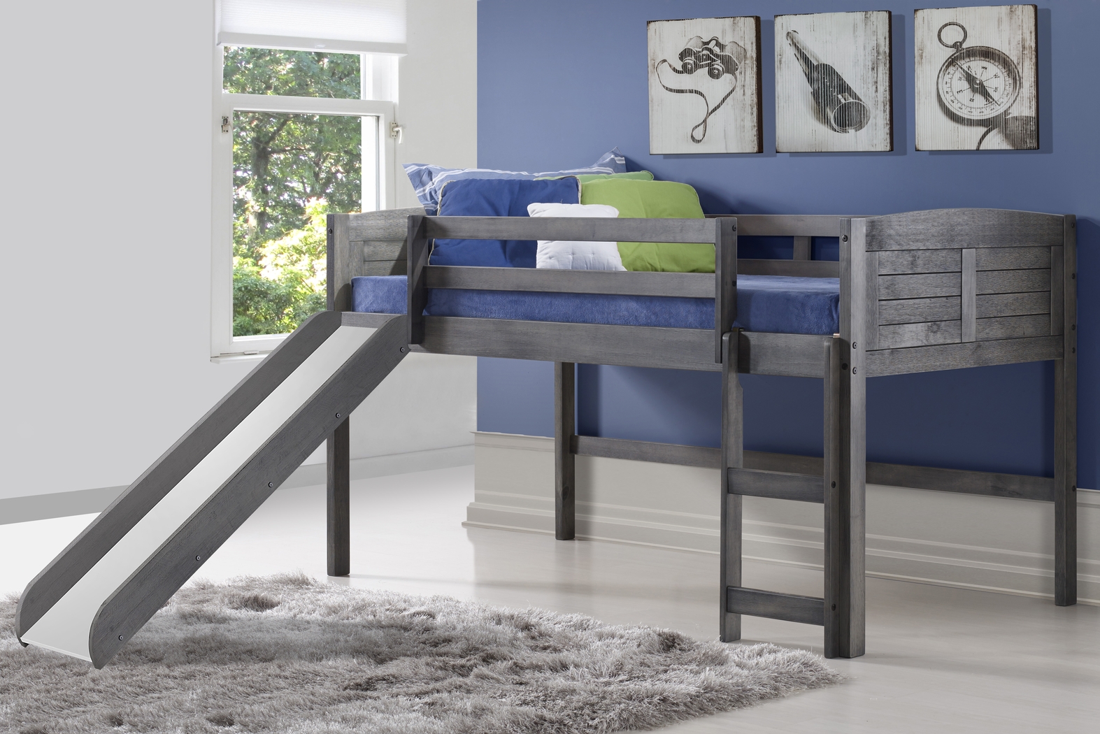 Kids Bironae Gray Twin Loft Bed - Thumbnail - Image 2