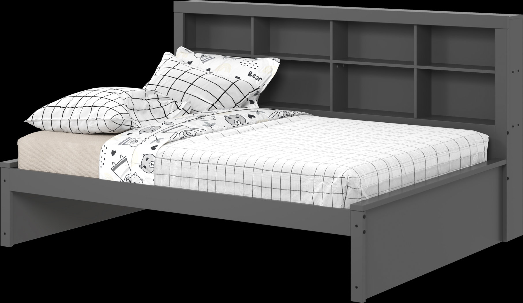 Kids Biserka I Dark Gray Full Day Bed with Bookcase - Thumbnail - Image 1