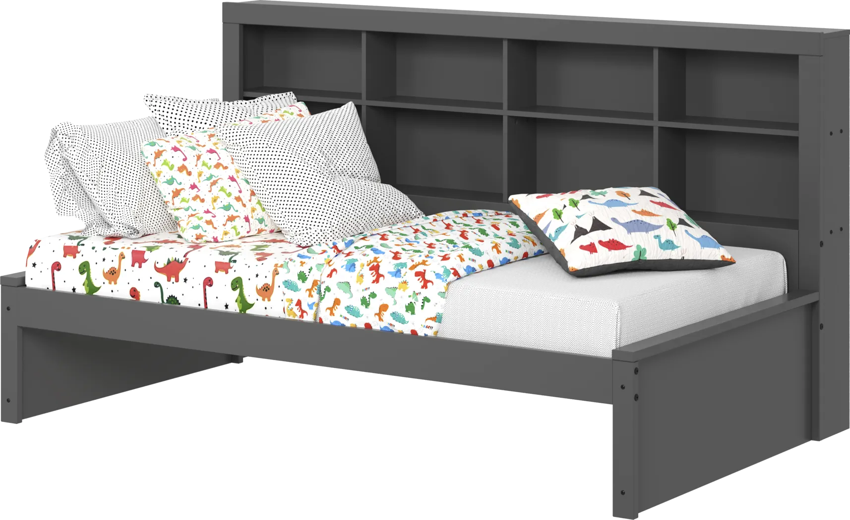 Kids Biserka I Dark Gray Twin Day Bed with Bookcase - Thumbnail - Image 1