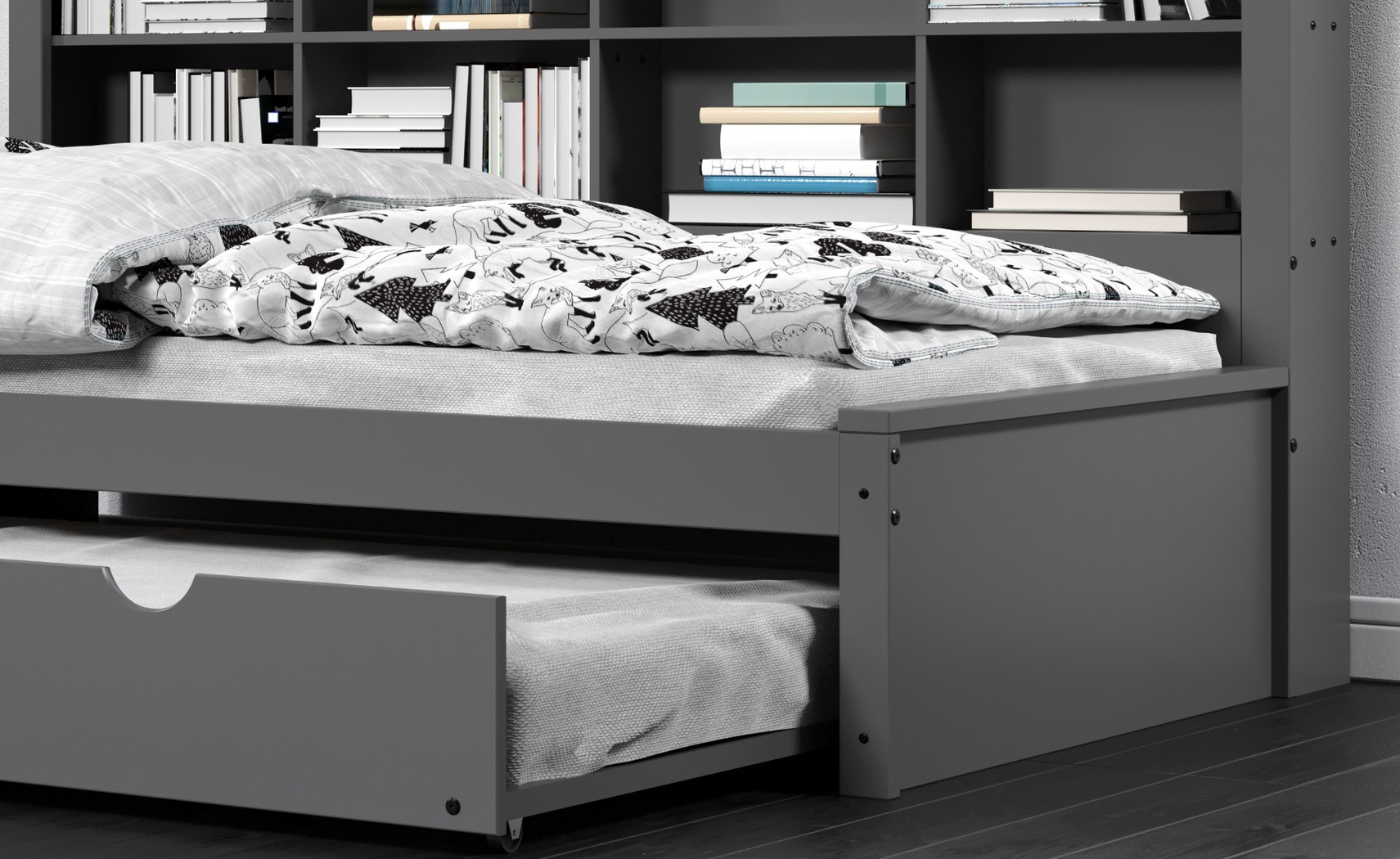 Kids Biserka II Dark Gray Twin Day Bed with Bookcase & Trundle - Thumbnail - Image 5