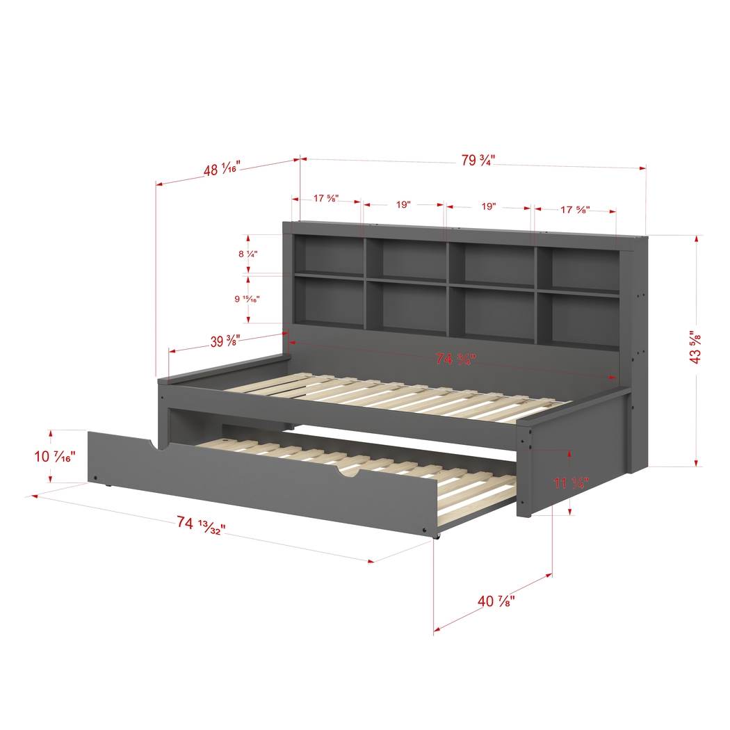 Kids Biserka II Dark Gray Twin Day Bed with Bookcase & Trundle - Thumbnail - Image 7
