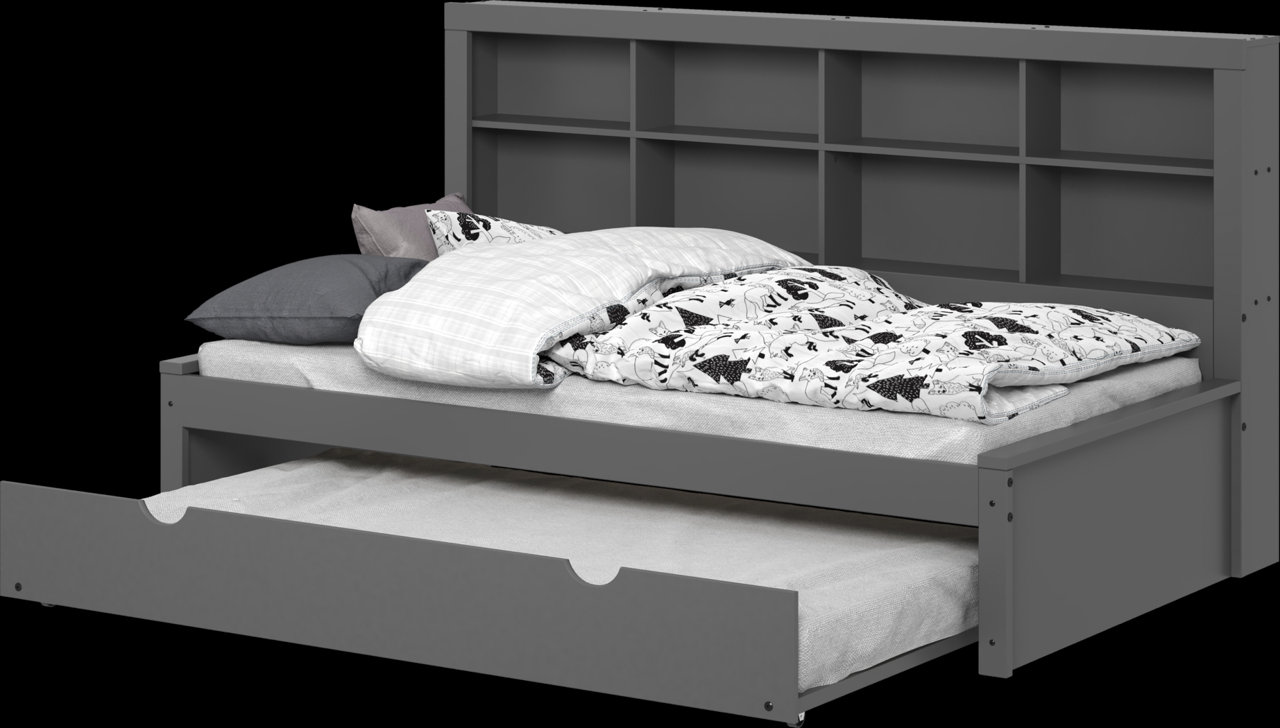 Kids Biserka II Dark Gray Twin Day Bed with Bookcase & Trundle - Thumbnail - Image 1