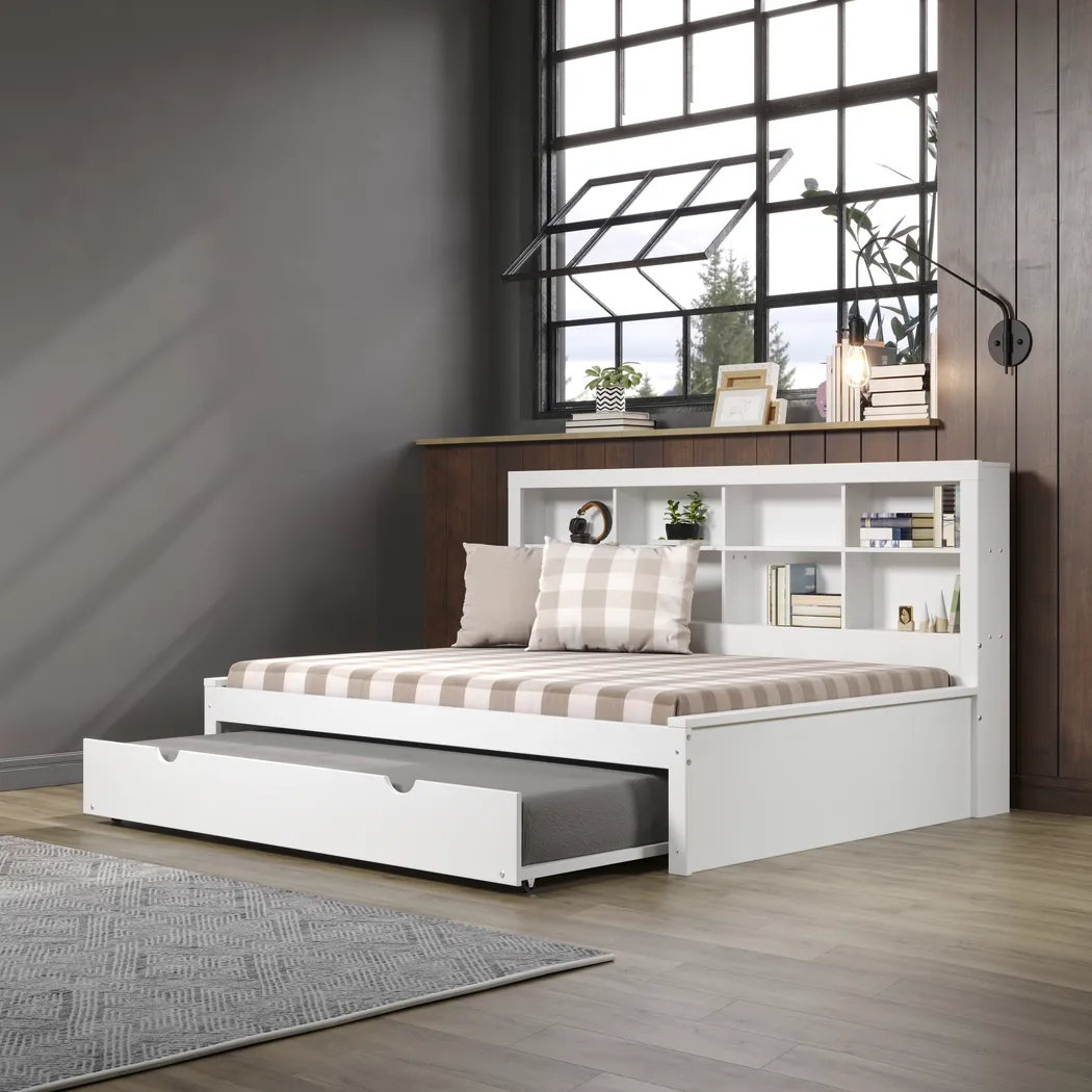 Kids Biserka II White Full Day Bed with Bookcase & Trundle - Thumbnail - Image 2
