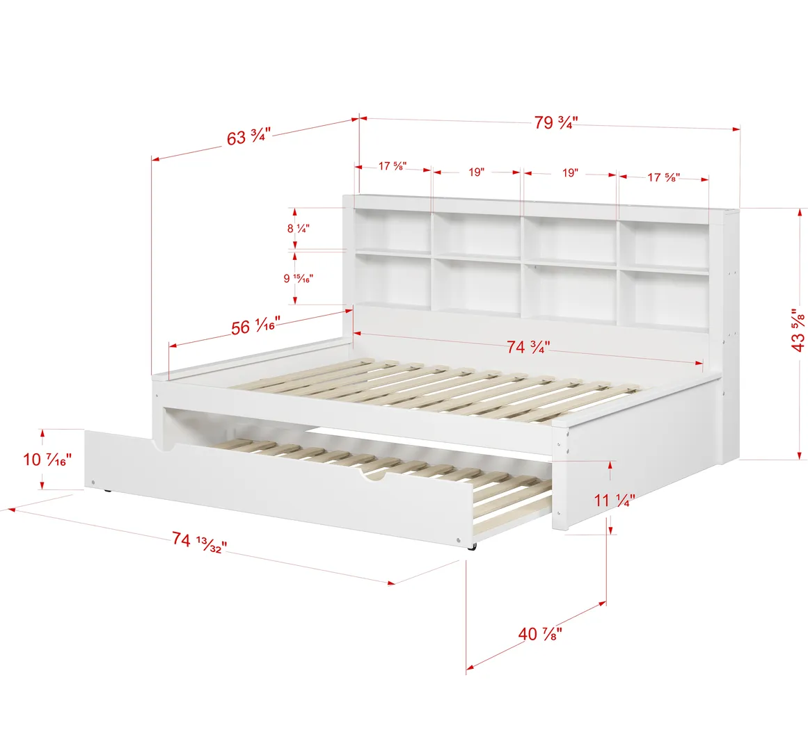 Kids Biserka II White Full Day Bed with Bookcase & Trundle - Thumbnail - Image 7
