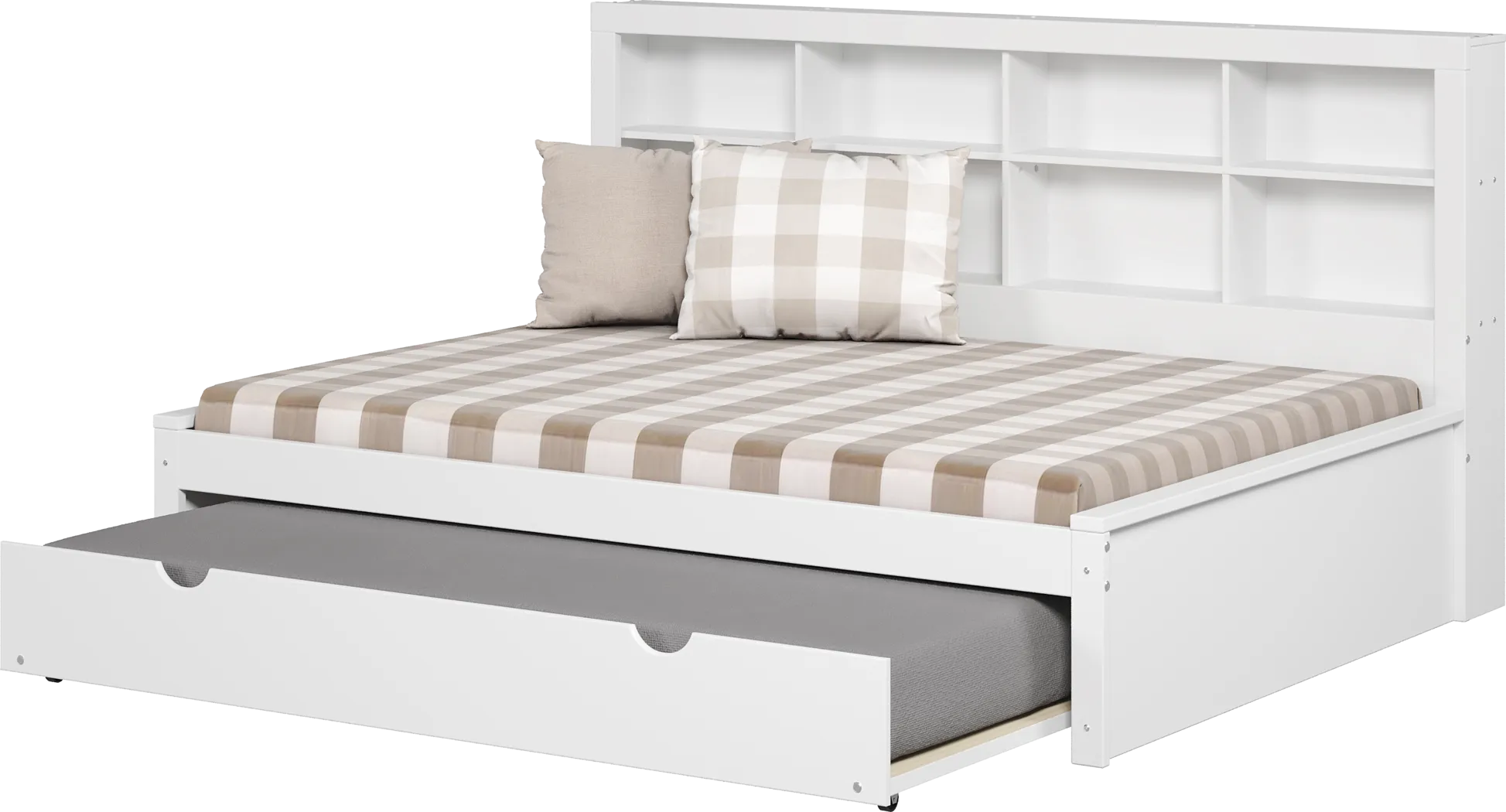 Kids Biserka II White Full Day Bed with Bookcase & Trundle - Thumbnail - Image 1