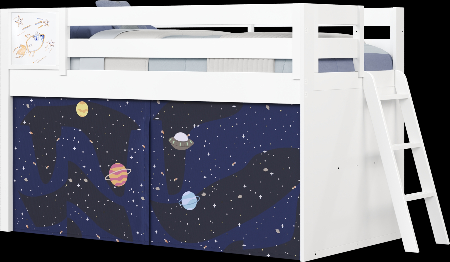 Kids Blast Off White Twin Loft Bed with Activity Panel - Thumbnail - Image 1
