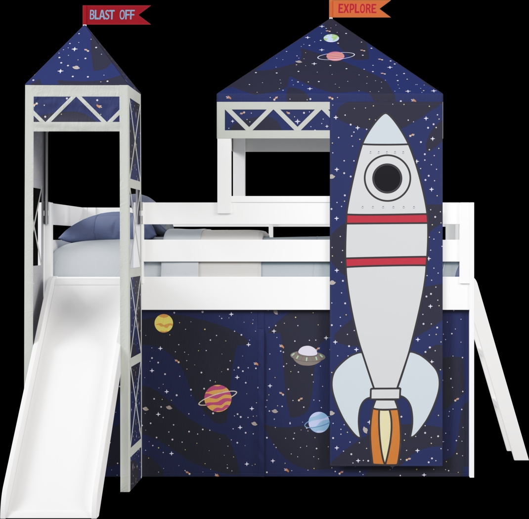 Kids Blast Off White Twin Loft Bed with Tower, Tent and Slide - Thumbnail - Image 3