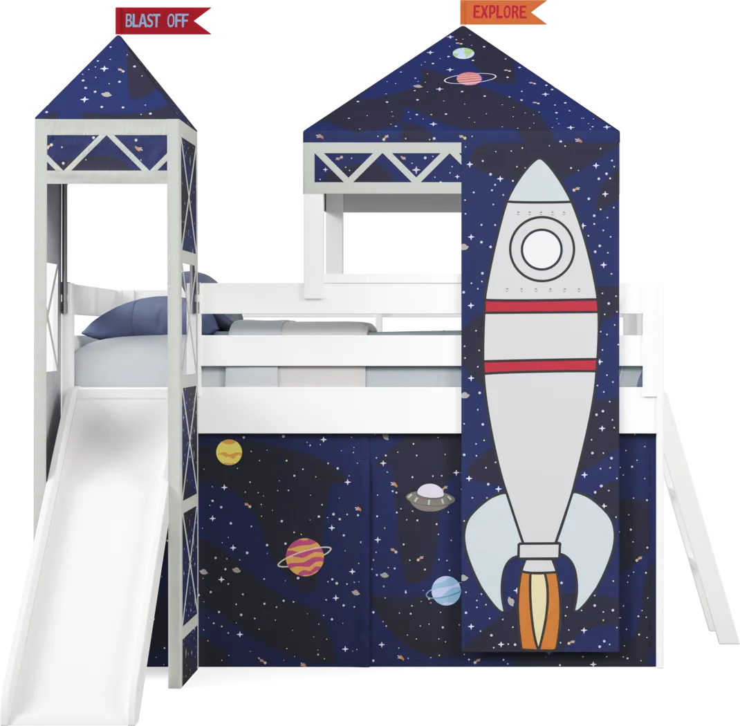 Kids Blast Off White Twin Loft Bed with Tower, Tent and Slide - Thumbnail - Image 3
