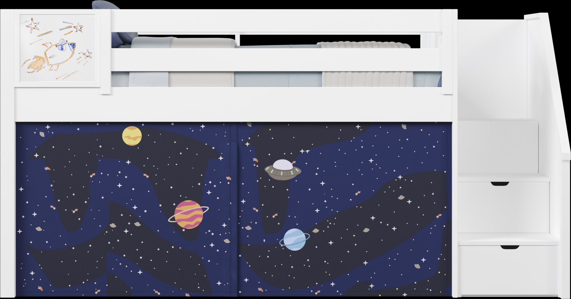 Kids Blast Off White Twin Step Loft Bed with Activity Panel - Thumbnail - Image 3