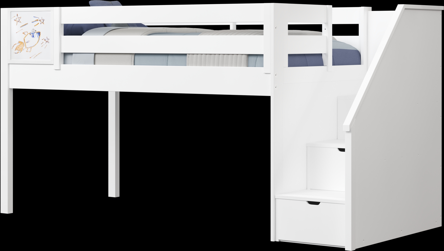 Kids Blast Off White Twin Step Loft Bed with Activity Panel - Thumbnail - Image 4