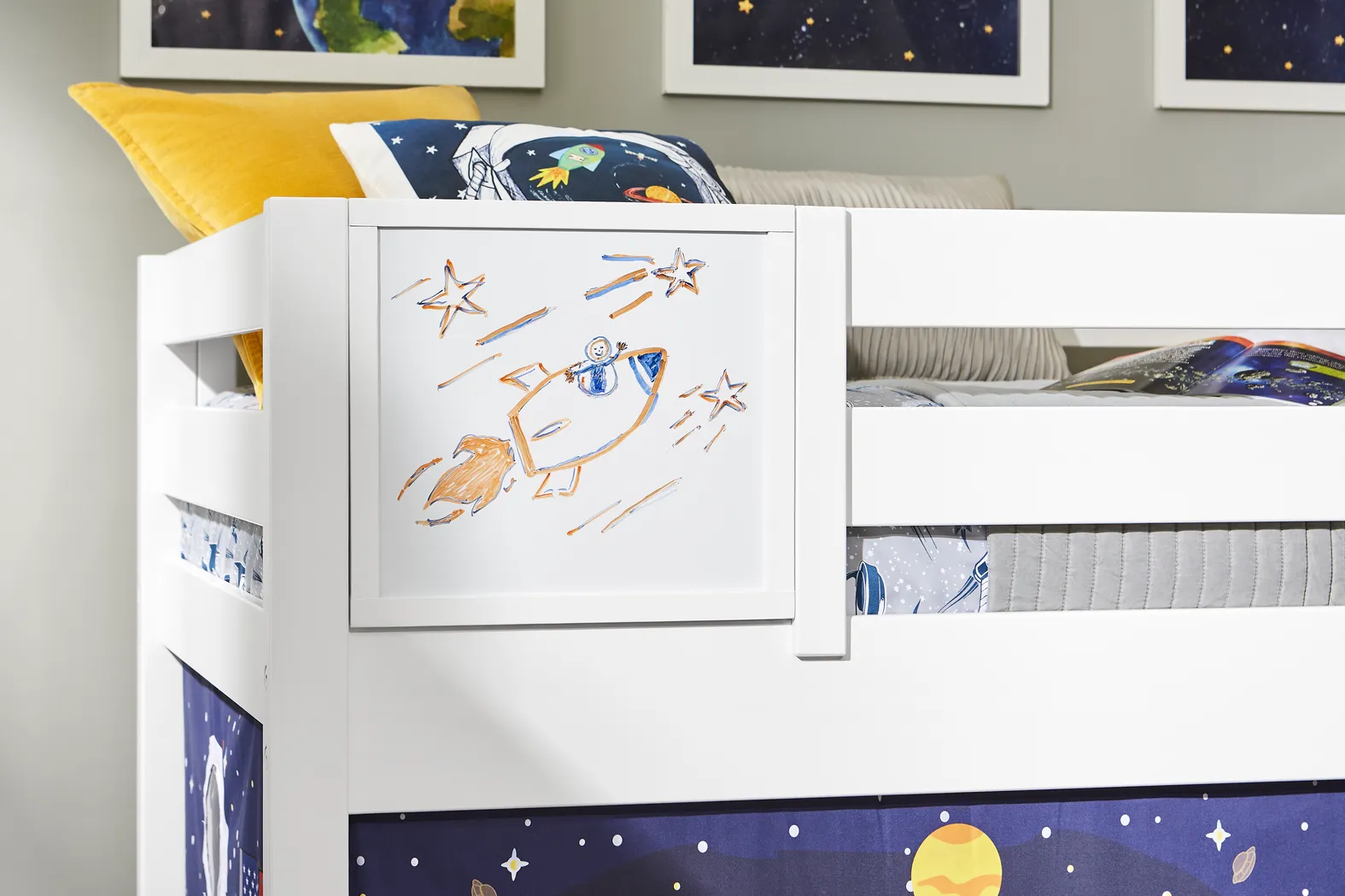 Kids Blast Off White Twin Step Loft Bed with Activity Panel - Image 5