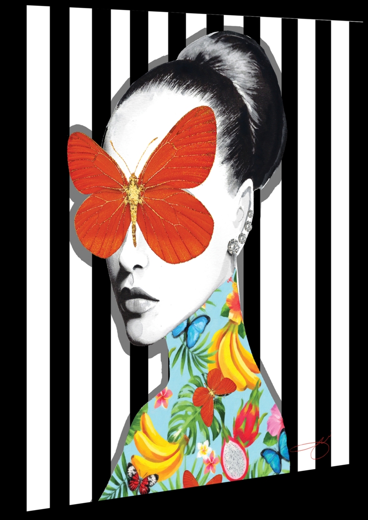 Kids Blinded By Butterfly Black Glass Wall Art - Thumbnail - Image 2