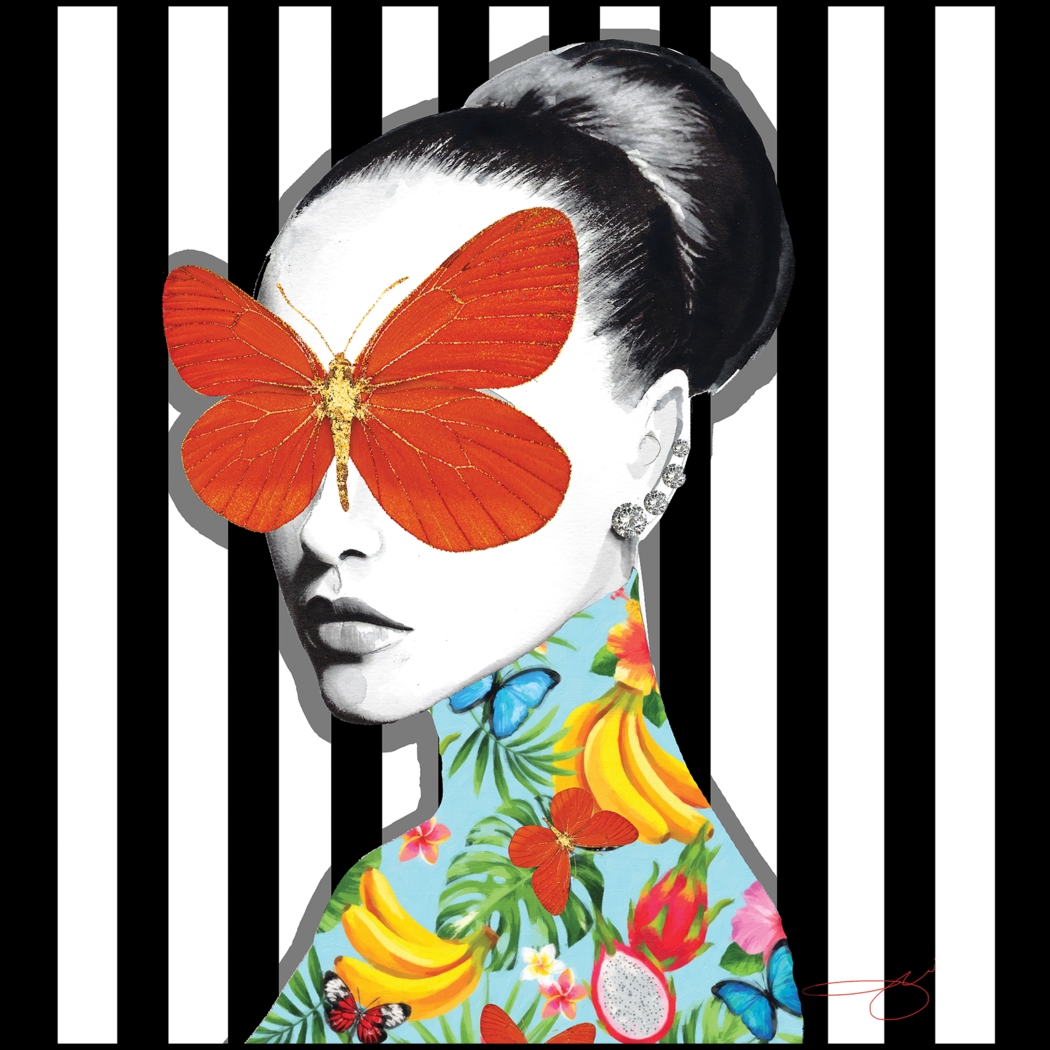 Kids Blinded By Butterfly Black Glass Wall Art - Thumbnail - Image 1