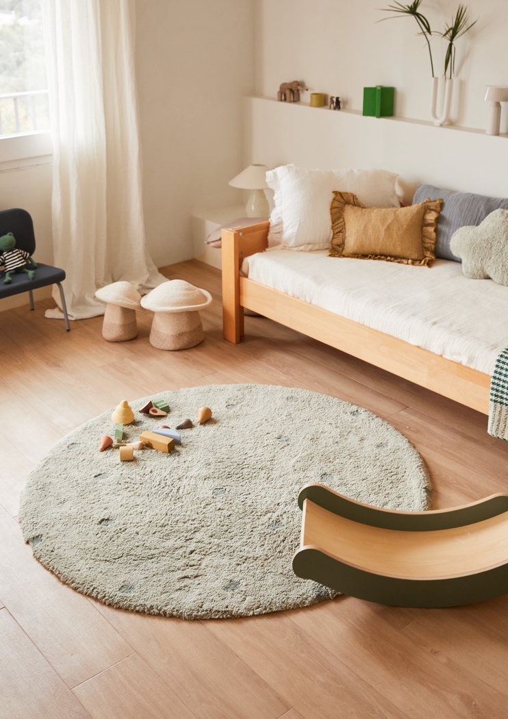 Kids Blue 4'7 Round Dot Maching Washable Rug - Thumbnail - Image 2