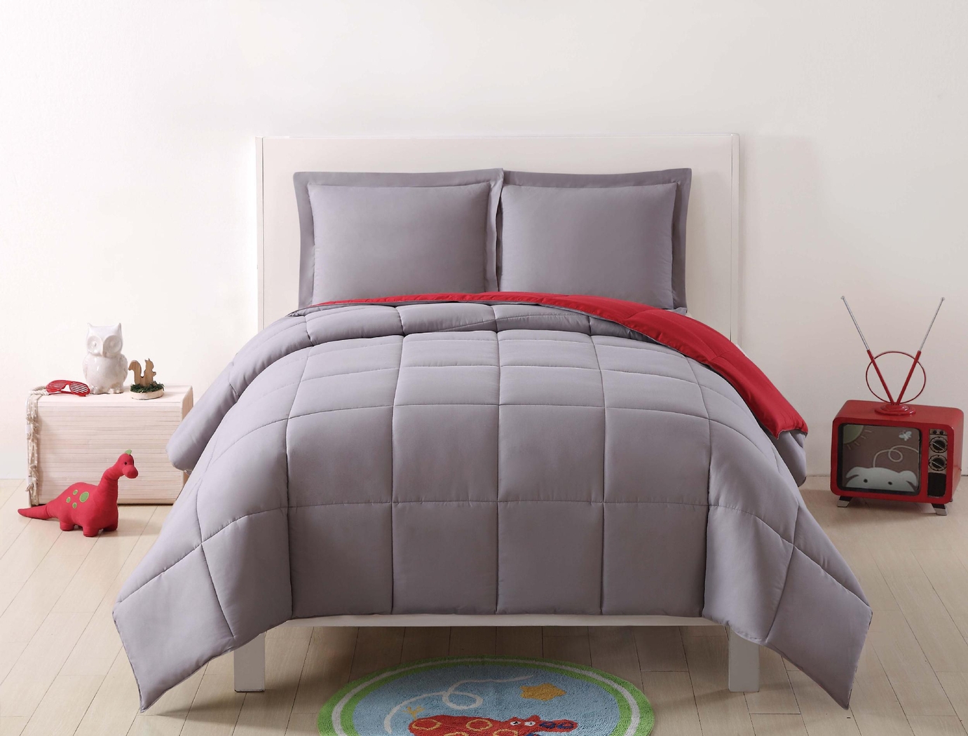 Kids Boyette Gray/Red Twin Comforter Set - Thumbnail - Image 1