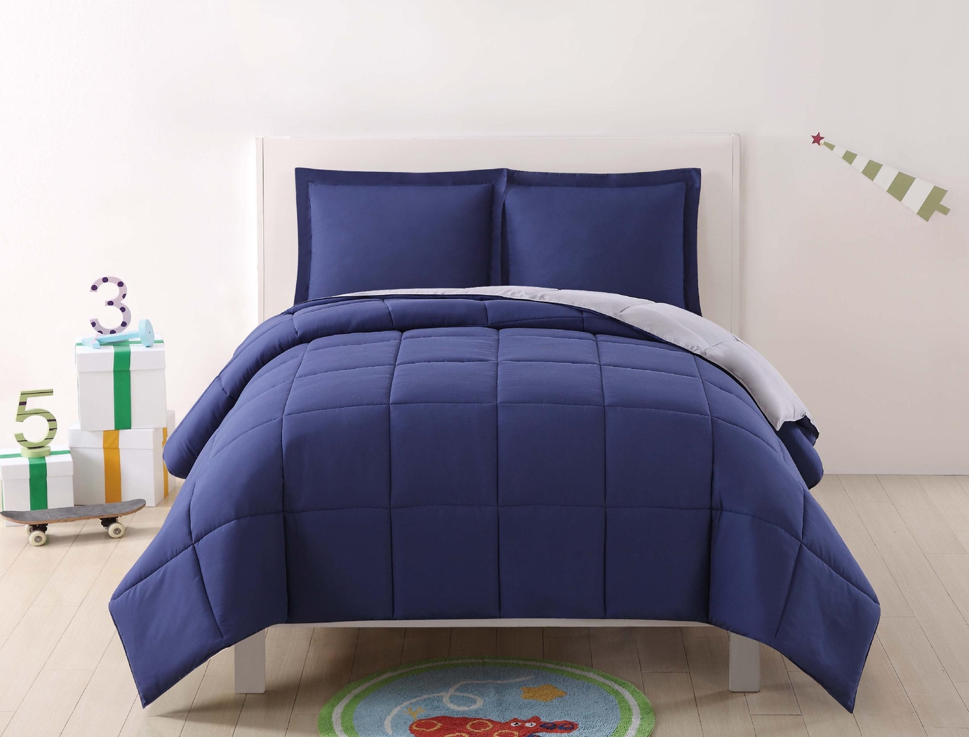 Kids Boyette Navy/Gray Twin Comforter Set - Thumbnail - Image 1