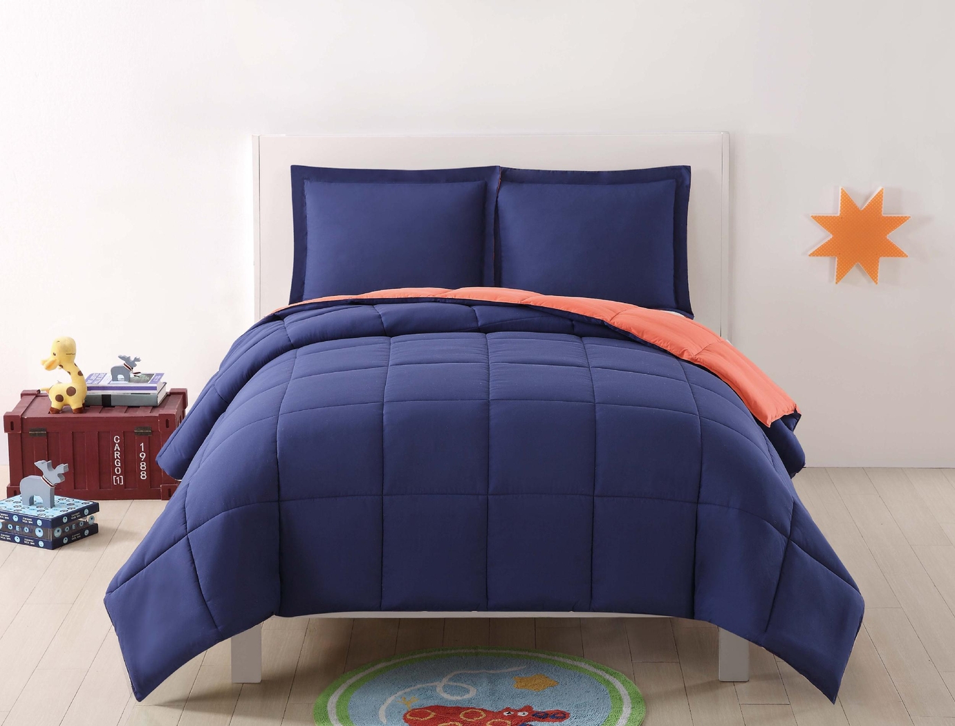 Kids Boyette Navy/Orange 3 Pc Full/Queen Comforter Set - Thumbnail - Image 1
