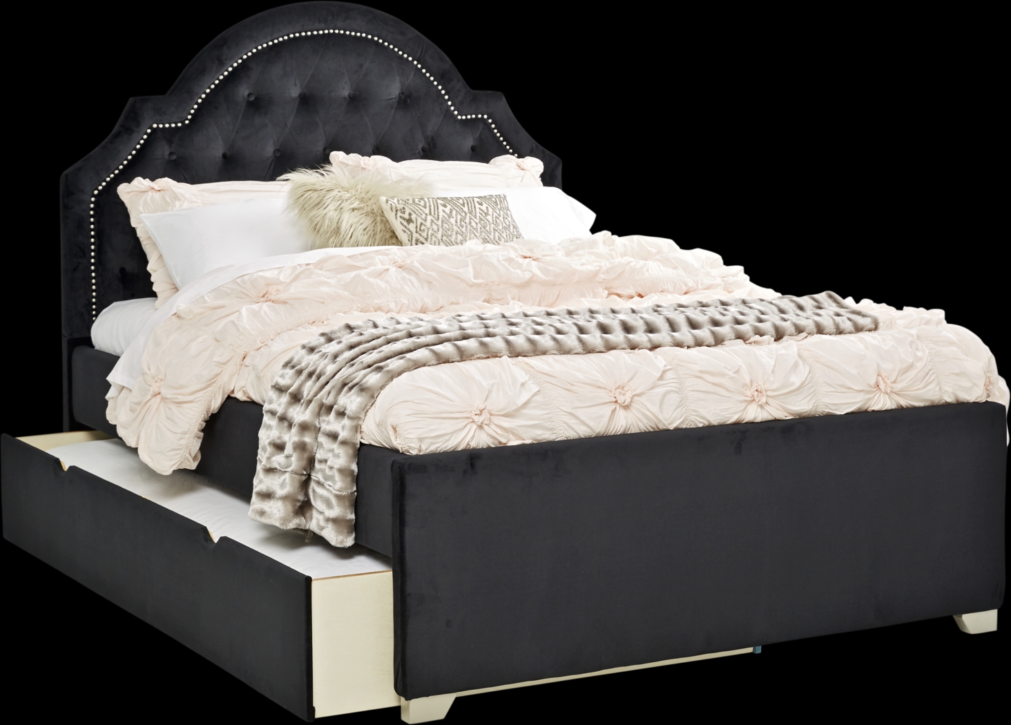 Kids Braelynn Black 3 Pc Full Upholstered Bed with Trundle - Thumbnail - Image 1