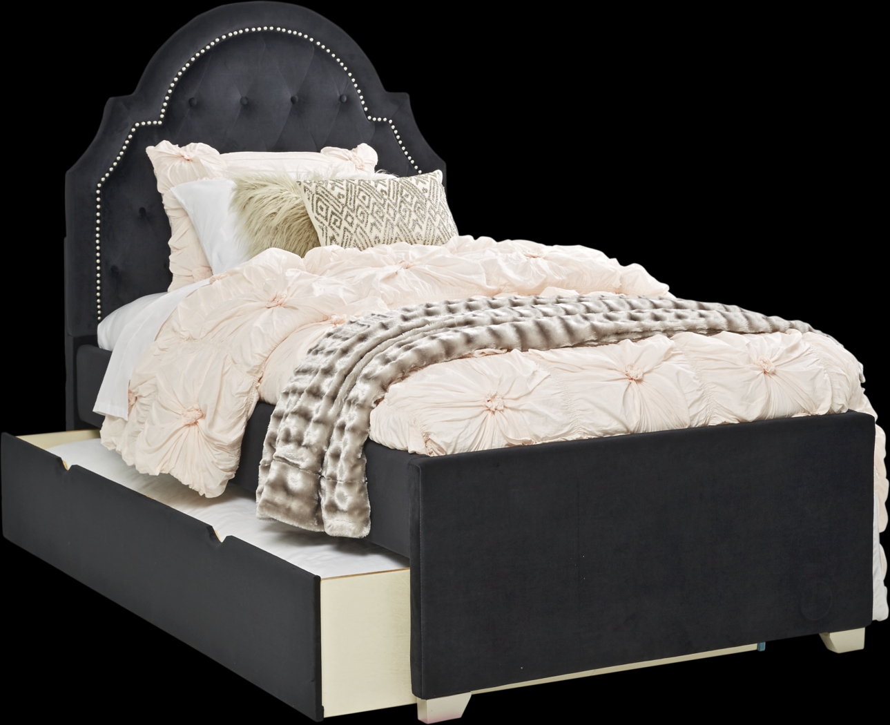 Kids Braelynn Black 3 Pc Twin Upholstered Bed with Trundle - Thumbnail - Image 1