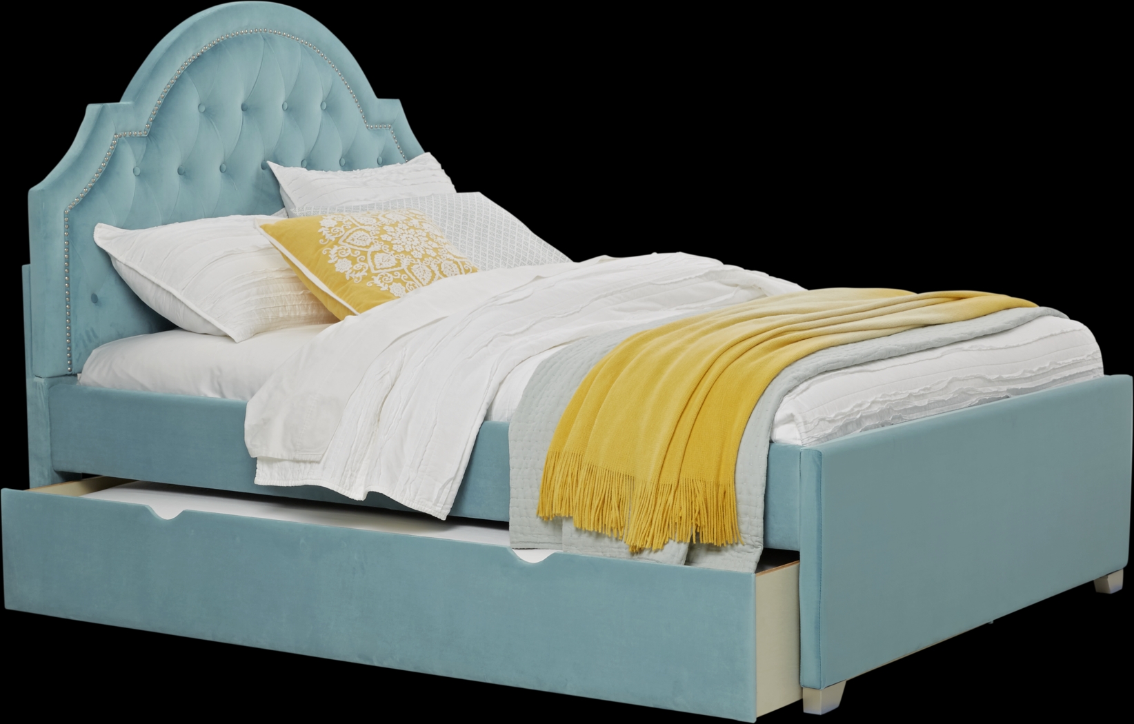 Kids Braelynn Teal 3 Pc Full Upholstered Bed with Storage Trundle - Thumbnail - Image 2