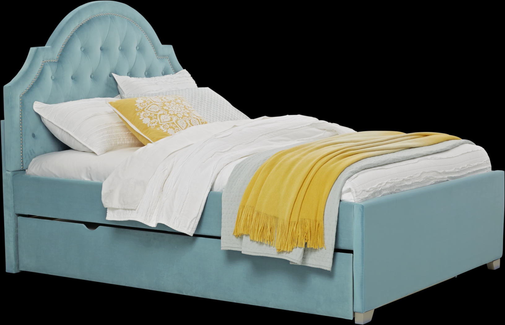 Kids Braelynn Teal 3 Pc Full Upholstered Bed with Storage Trundle - Thumbnail - Image 1