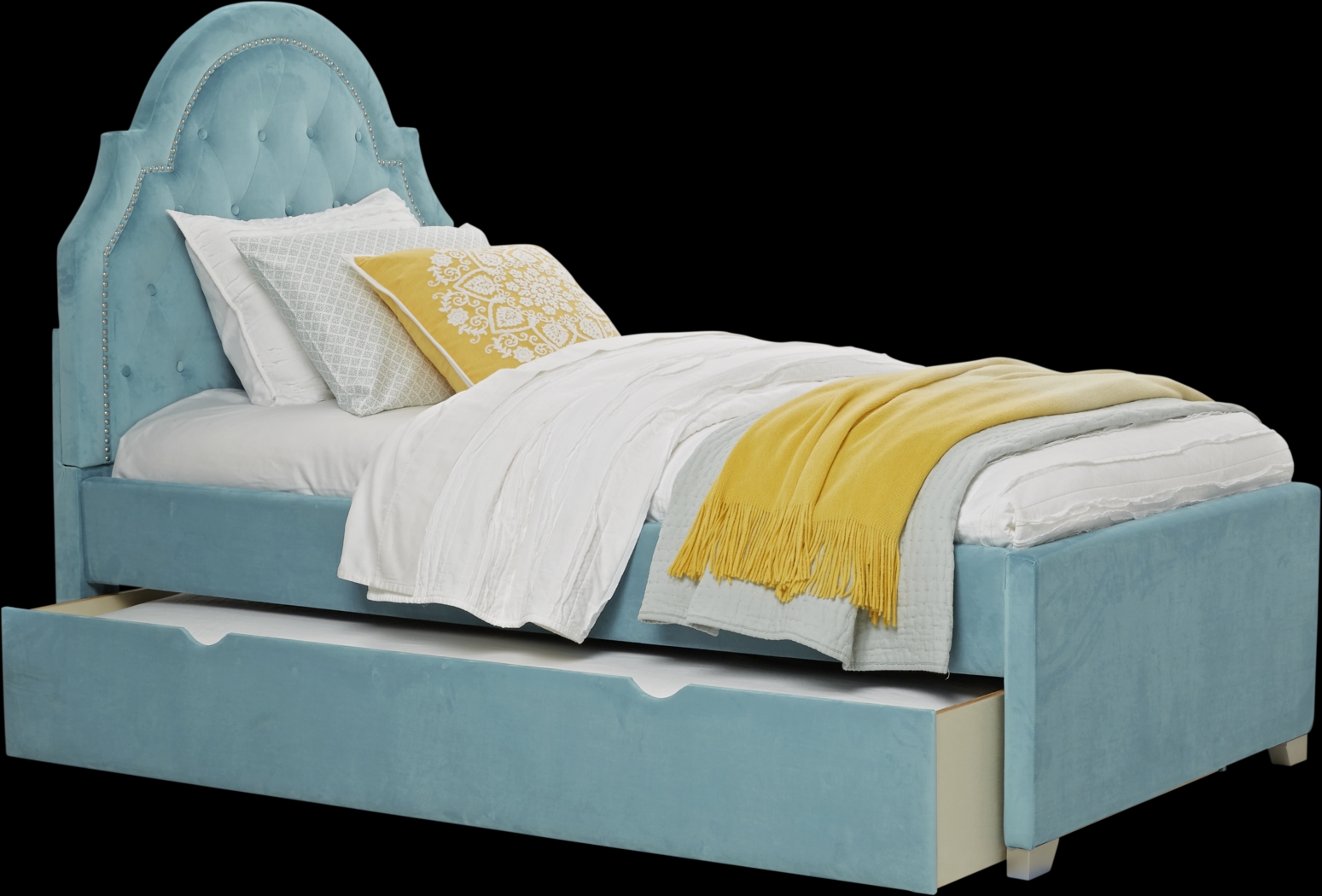 Kids Braelynn Teal 3 Pc Twin Upholstered Bed with Storage Trundle - Thumbnail - Image 2