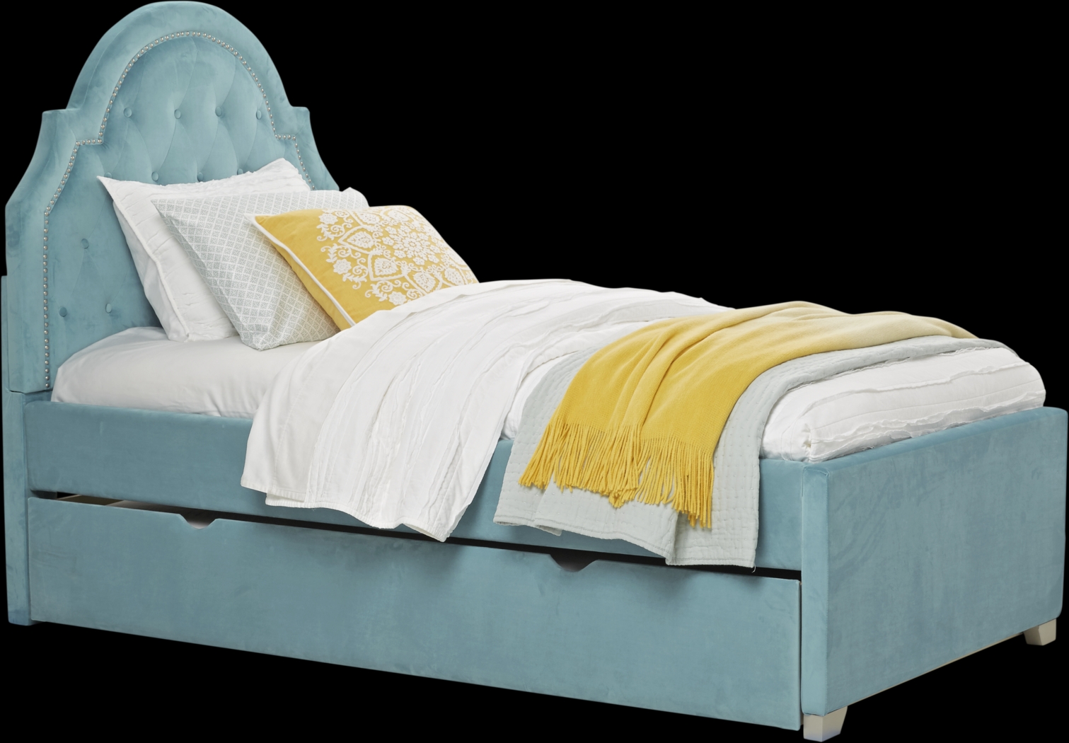 Kids Braelynn Teal 3 Pc Twin Upholstered Bed with Storage Trundle - Thumbnail - Image 1