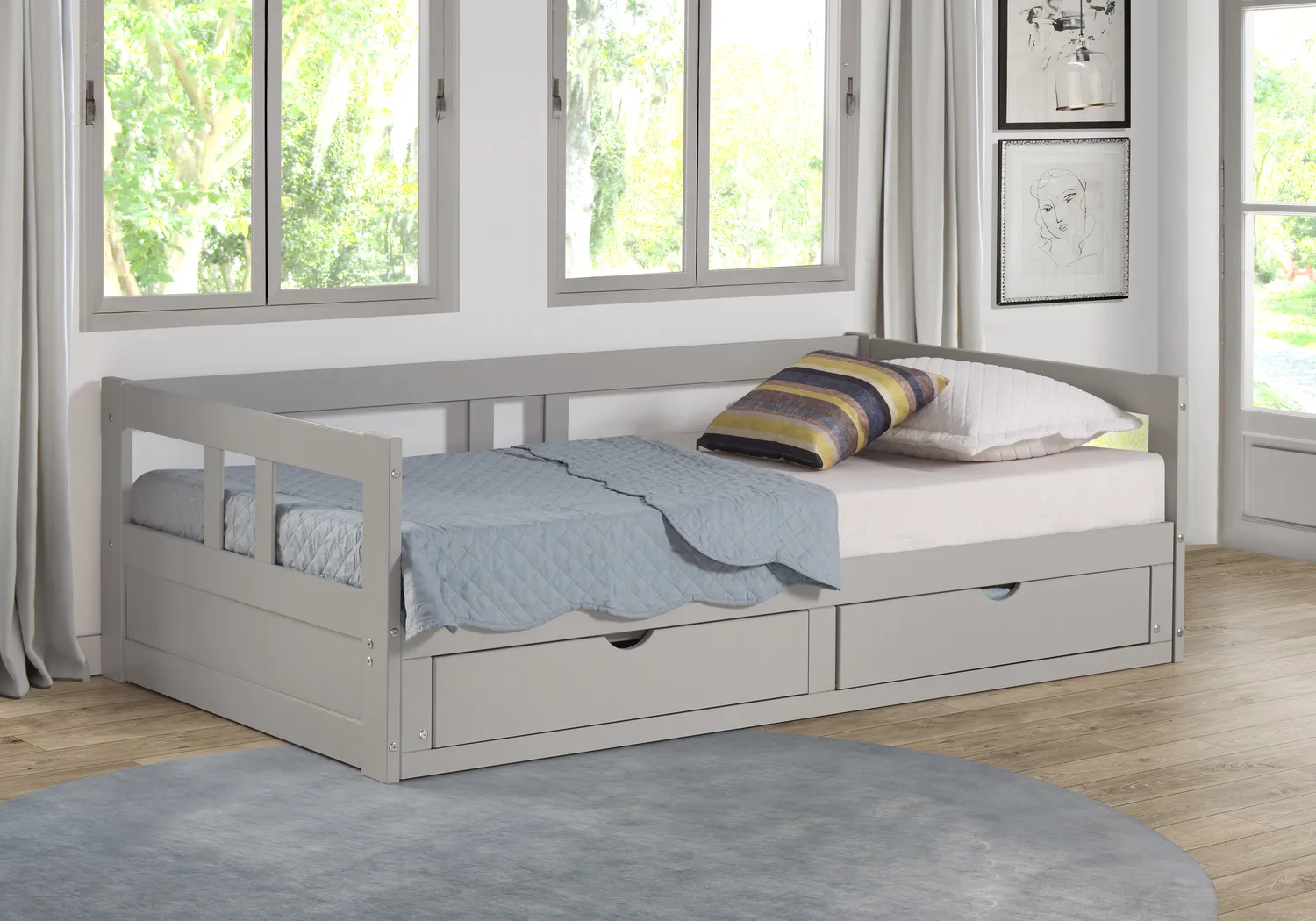 Kids Brigan Dove Gray Twin Extending Day Bed - Thumbnail - Image 2