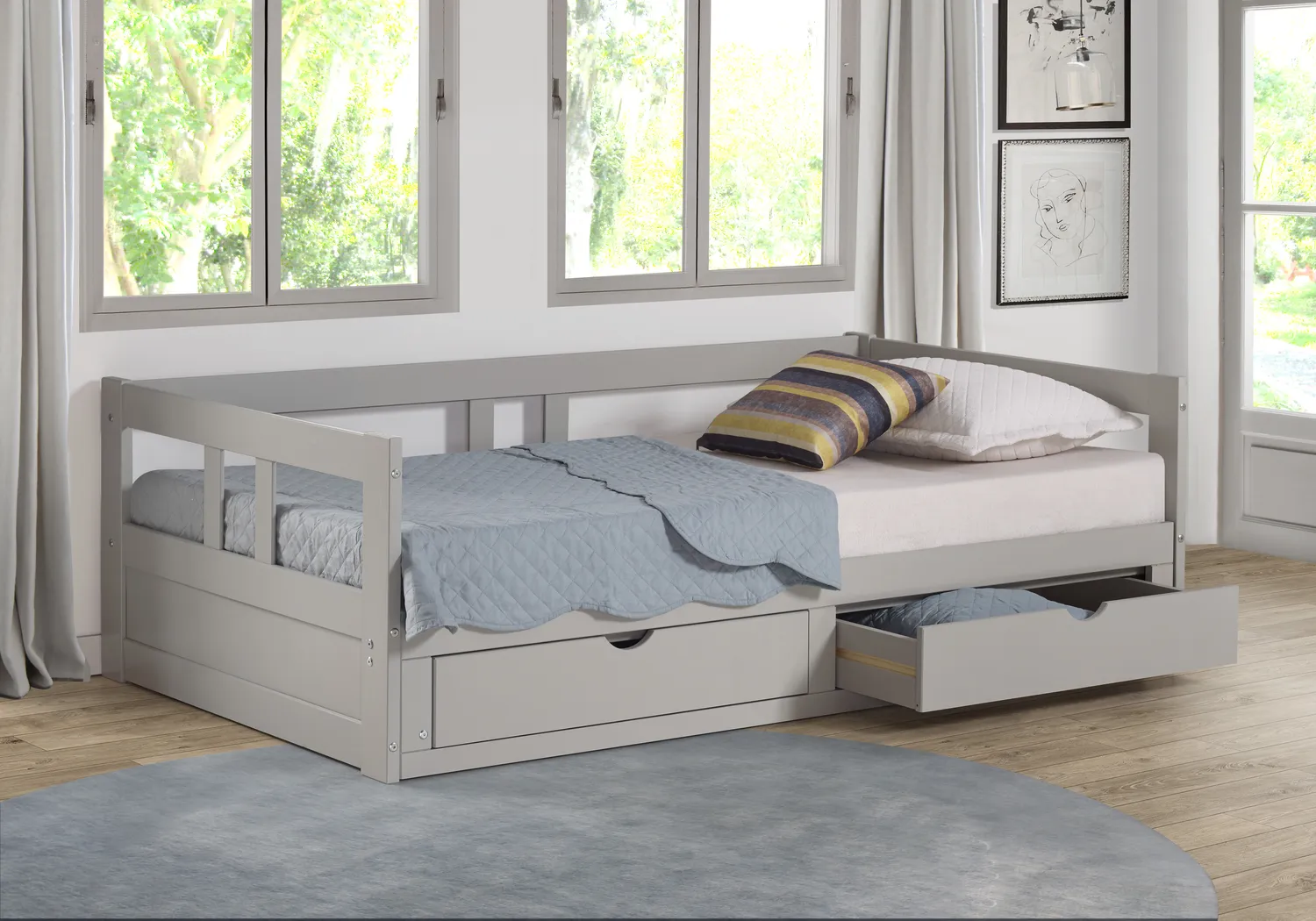 Kids Brigan Dove Gray Twin Extending Day Bed - Thumbnail - Image 4