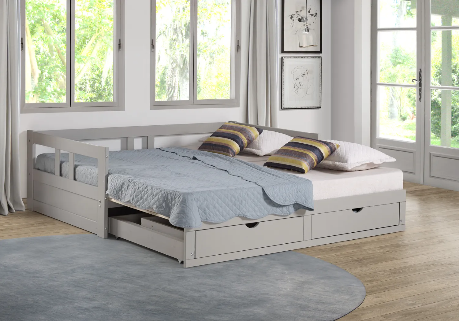 Kids Brigan Dove Gray Twin Extending Day Bed - Thumbnail - Image 6